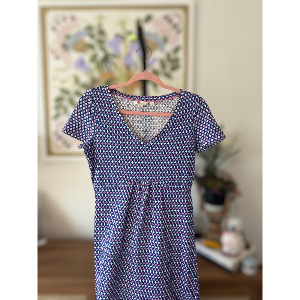 Boden Blue & Pink V-Neck Fit & Flare Dress - Picture 5 of 10